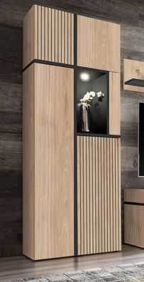 Vitrine mit LED-Beleuchtung Jordalsgrenda 01 | Eiche / Schwarz | 10 Fächer | vie