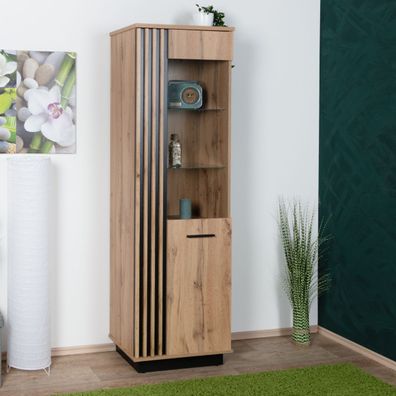 Vitrine Trevalli 2, Farbe: Eiche / Schwarz - Abmessungen: 194 x 60 x 40 cm (H x