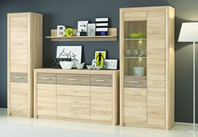 Wohnzimmer Komplett - Set G Mesquite, 4-teilig, Farbe: Sonoma Eiche hell / Sonom