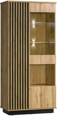 Vitrine Trevalli 3, Farbe: Eiche / Schwarz - Abmessungen: 194 x 90 x 40 cm (H x