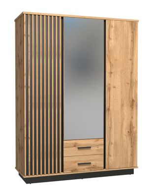 Kleiderschrank mit Spiegel und viel Stauraum Trevalli 15, Farbe: Eiche / Schwarz