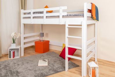 Hochbett für Erwachsene "Easy Premium Line" K22/n, Buche Vollholz massiv Weiß -
