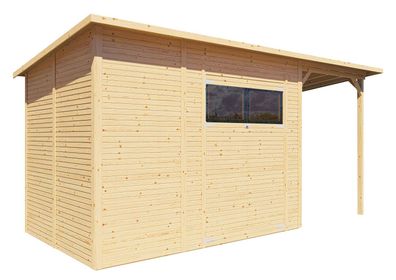 Gartenhaus mit Anbaudach, Natur, Elementgartenhaus, Grundfläche: 9,49 m², Pultda