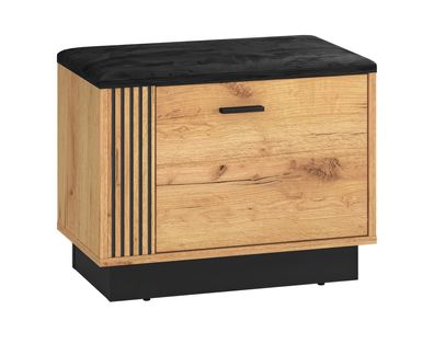 Sitzbank mit Stauraum / Schuhschrank Lautela 02, Farbe: Eiche / Schwarz - Abmess