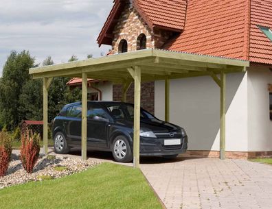 Einzelcarport 01, aus Kiefernholz, kesseldruckimprägniert grün - Außenmaße: 303