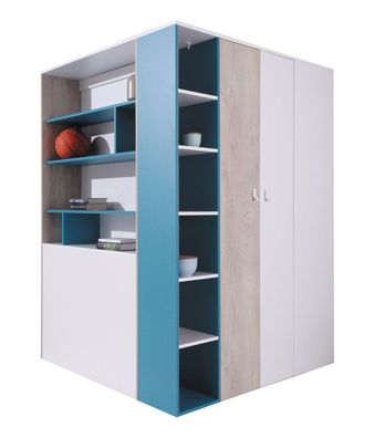 Jugendzimmer - Drehtürenschrank / Eckkleiderschrank Aalst 15, Farbe: Eiche / Wei