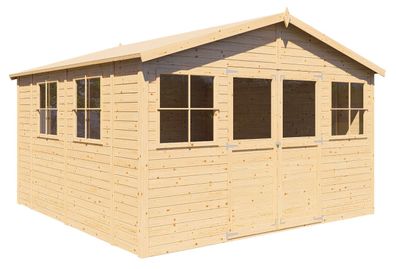 Gartenhaus mit Fenster zum Öffnen, Fichte, Naturbelassen, 3,5 x 3,5 Meter, Gerät