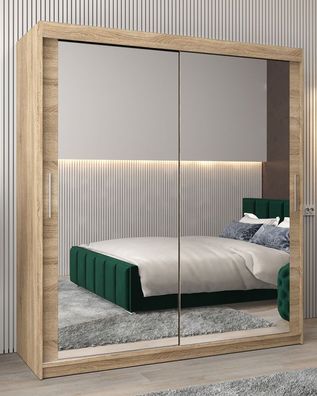 Schiebetürenschrank / Kleiderschrank Bisaurin 4D mit Spiegel, Farbe: Eiche Sonom