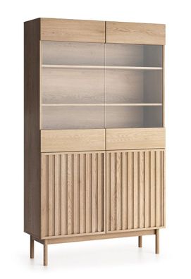 Vitrine Acrab 07 mit viel Stauraum, 183 x 106 x 37, Glastüren in Holz eingefasst