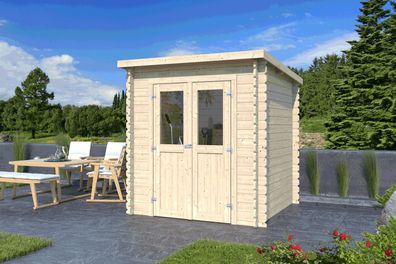 Gartenhaus Landau 19 mm Blockbohlenhaus mit Pultdach inkl. Massivholzdach und Da