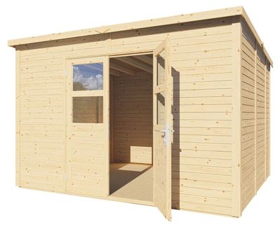 Flachdach-Gartenhaus aus Holz inkl. Fußboden, Natur, Elementgartenhaus, 3,37 x 2