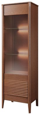 Elegante Vitrine Gorica 03, Türanschlag links, in Eiche Rustikal, mit LED-Beleuc