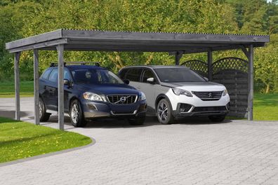 Doppelcarport 01, aus Kiefernholz, kesseldruckimprägniert grau - Außenmaße: 603