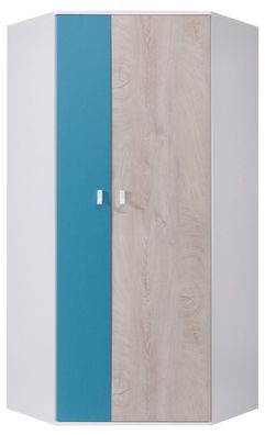 Jugendzimmer - Drehtürenschrank / Eckkleiderschrank Aalst 16, Farbe: Eiche / Wei