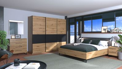 Modernes Schlafzimmer Komplett - Set B Crina, 6-teilig, ein Kleiderschrank, ein