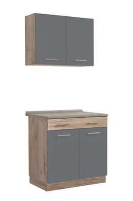 Einfache Küchenzeile / Küchenblock Kolubara 06, Farbe: Eiche Grau / Graphit, ein