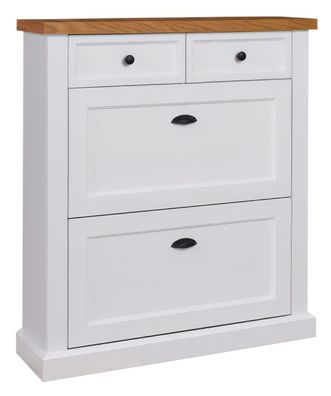 Schuhschrank "Veternik" 01, Farbe: Weiß / Eiche - Abmessungen: 110 x 98 x 28 cm
