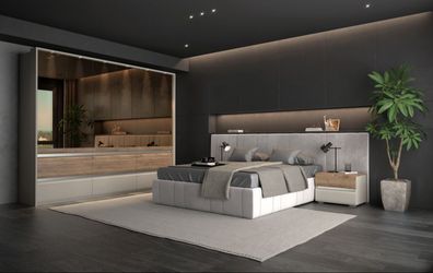 Schlafzimmer Komplett - Set B Papauta, 7-teilig, Kaschmir / Eiche dunkel
