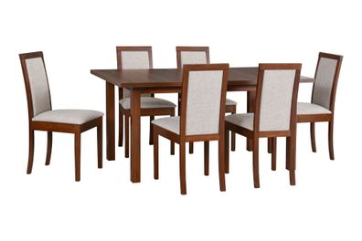 Esstisch - Set W mit 6 Stühlen, zeitloses Design, hohe Festigkeit, ausziehbarer