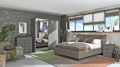 Schlafzimmer - Set C Kule, 5-teilig, Farbe: Graphitgrau, ein Kleiderschrank mit