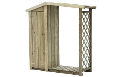 Kaminholzunterstand mit Schrank - Abmessungen: 160 x 56 x 180 cm (L x B x H)