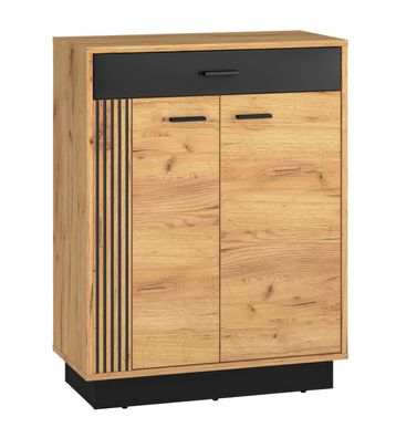 Schuhschrank Lautela 05, Farbe: Eiche / Schwarz - Abmessungen: 91 x 70 x 34 cm (