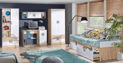 Jugendzimmer Kinderzimmer Komplett - Set B Fabian, 5-teilig, Farbe: Eiche Hellbr