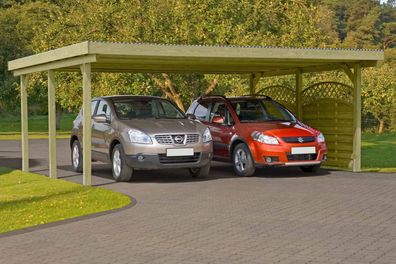 Doppelcarport 01, aus Kiefernholz, kesseldruckimprägniert grün - Außenmaße: 603