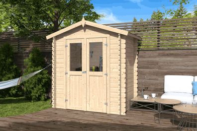 Blockbohlen Gartenhaus 19 mm Bludenz inkl. Massivholzdach und Dachpappe L193 x B
