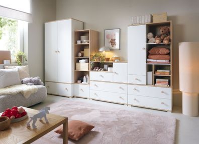 Kinderzimmer - Set A Asbeek, 4-teilig, Farbe: Eiche / Weiß, ABS-Kantenschutz, vi