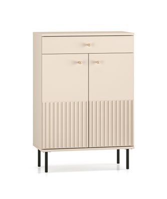 Schuhschrank mit zwei Türen Petkula 14, Farbe: Beige hell, Griffe: Gold matt, au