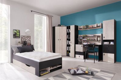 Jugendzimmer Kinderzimmer Komplett - Set D "Aalst", 7-teilig, Eiche / Creme / Sc