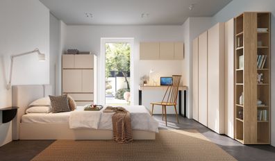 Schlafzimmer Komplett - Set A Fricourt, 6-teilig, Beige / Eiche hell, angenehmes