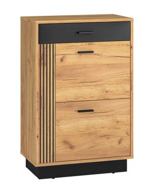 Schuhschrank Lautela 04, Farbe: Eiche / Schwarz - Abmessungen: 91 x 60 x 34 cm (