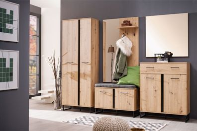Garderobe Komplett - Set C Crina, 5-teilig, ein Schrank, ein Spiegel, eine Kommo