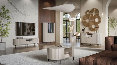 Stilvolles Wohnzimmer Komplett - Set D Annelin, 5-teilig, in Kaschmir, 1 TV-Unte