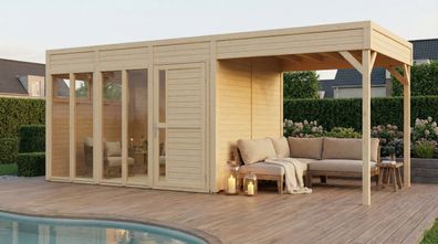 Gartenlaube mit Anbaudach | Naturbelassen | inkl. großem Panoramafenster | Grund