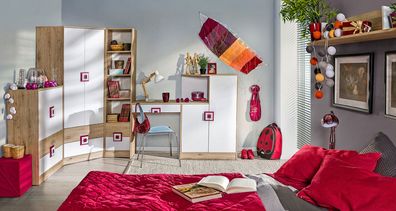 Jugendzimmer Kinderzimmer Komplett - Set C Fabian, 6-teilig, Farbe: Eiche Hellbr