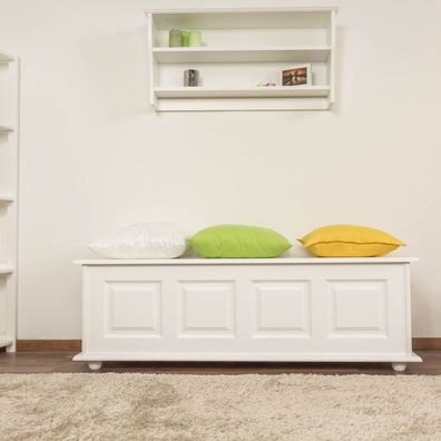 Sitzbank mit Stauraum Kiefer massiv Vollholz weiß lackiert 179 ? 50 x 154 x 46 c