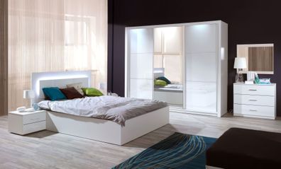 Schlafzimmer Komplett - Set E Zagori, 6-teilig, Farbe: Alpinweiß / Weiß Hochglan