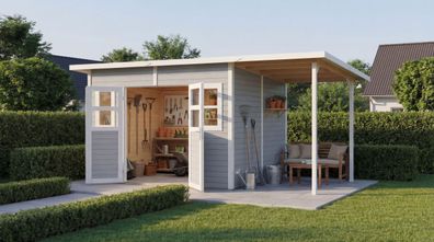 19 mm Elementgartenhaus | Gartenhaus mit Schleppdach | 4,32 x 2,45 Meter | inkl