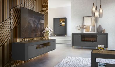 Stabiles Wohnzimmer Komplett - Set P Barbe, ABS-Kantenschutz, 5-teilig, Farbe: S