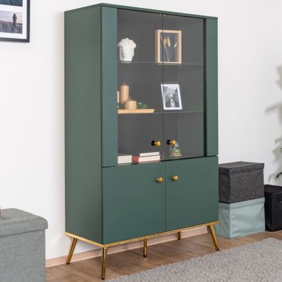 Vitrine Inari 02, Farbe: Waldgrün - Abmessungen: 152 x 92 x 40 cm (H x B x T), m