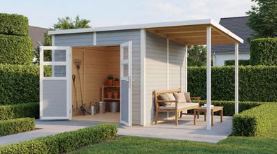 Gerätehaus | 19 mm Elementgartenhaus | inkl. Anbaudach | Grundfläche: 9,18 m² |