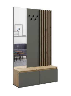Garderobe mit fünf Haken Alexandroupoli 01, einen Spiegel, Farbe: Eiche Artisan