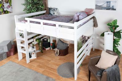 Hochbett 160 x 200 cm "Easy Premium Line" K23/n, Buche Massivholz weiß lackiert,