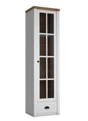 Vitrine Segnas 10, Farbe: Kiefer Weiß / Eiche Braun - 198 x 50 x 43 cm (H x B x