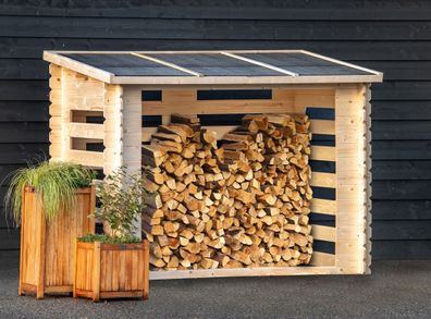Kaminholzunterstand inkl. Dacheindeckung - Abmessung: 115 x 238 x 182,4 cm (L x
