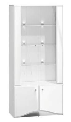 Vitrine Sydfalster 01, Farbe: Weiß / Weiß Hochglanz - Abmessungen: 191 x 87 x 41