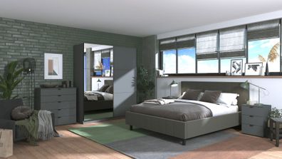 Schlafzimmer - Set B Kule, 4-teilig, einfaches und modernes Design, Farbe: Graph